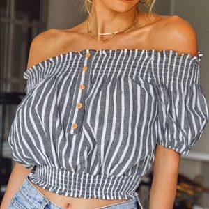 SHEIN Off The Shoulder Striped Crop Top